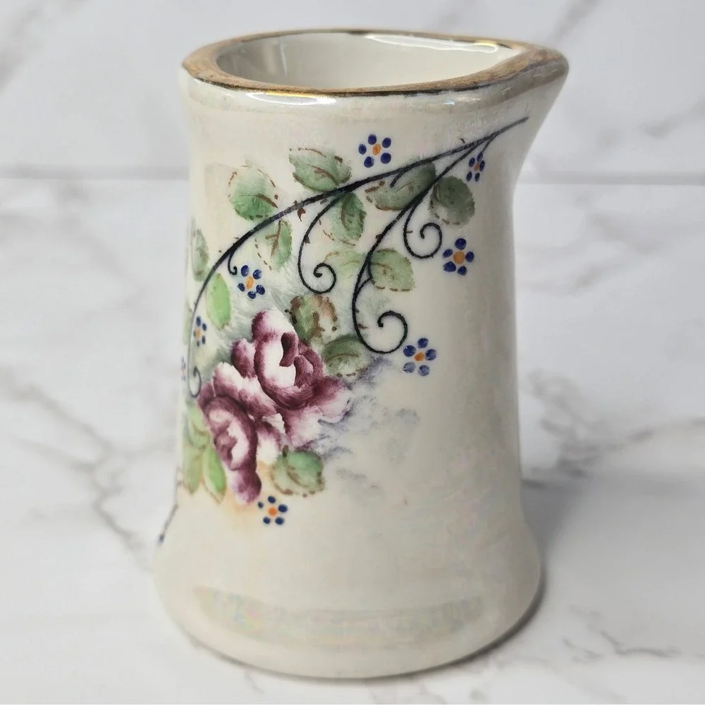 Vintage Syracuse Art Deco Old Ivory Hand Painted Gazelle Rose Creamer Gold Rim